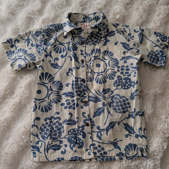 Kahala Boys’ Aloha Shirt – Blue & White Floral Print – Size L (10-12) - Picture 1 of 5